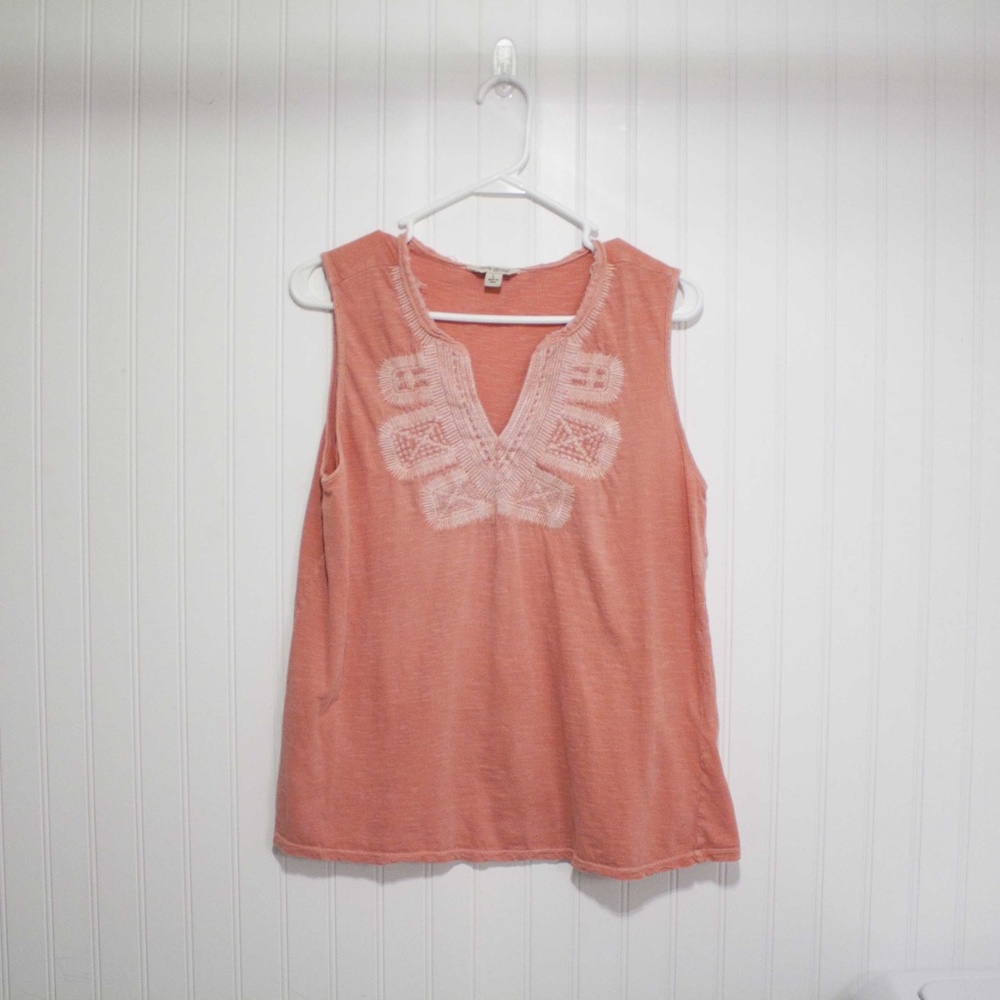 Peach Sleeveless Top with Embroidered Detail